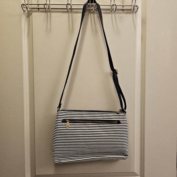 Fossil Kinley Striped Leather Zip Closure Convertible Crossbody Satchel Purse - Picture 4 of 8